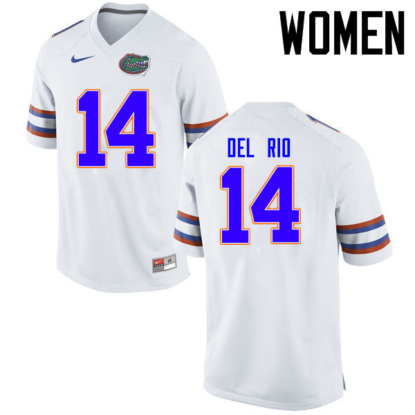 Women Florida Gators #14 Luke Del Rio College Football Jerseys Sale-White - Click Image to Close